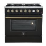 Forno Marco 36 Inch Gas Range with Antique Brass Accents, 6 Sealed Burners 67,000 BTU, Large 5.36 cu.ft. Convection Oven with Temperature Gauge, Professional Freestanding Kitchen Stove - Black
