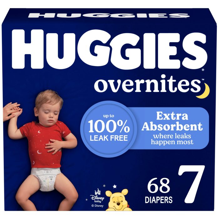 812eMPPGu8L Huggies Size 7 Overnites Baby Diapers: Overnight Diapers, Size 7 (41+ lbs), 68 Ct (2 Packs of 34), Packaging May Vary - Image 1