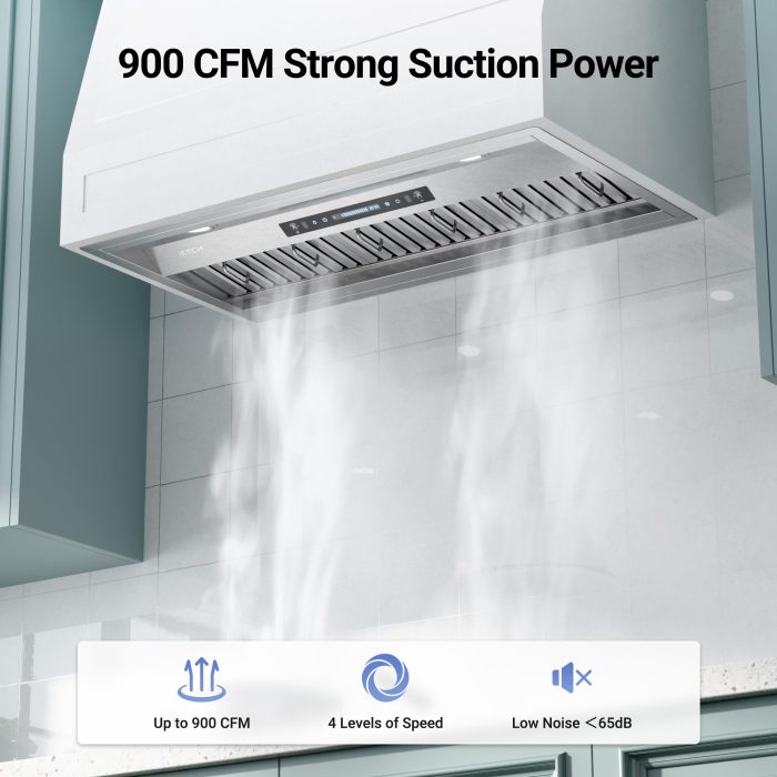 IKTCH 36 inch Built-in/Insert Range Hood 900 CFM, Ducted/Ductless Convertible Duct, Stainless Steel Kitchen Vent Hood with 2 Pcs Adjustable Lights and 3 Pcs Baffle Filters with Handlebar(IKB02-36'') - Image 9