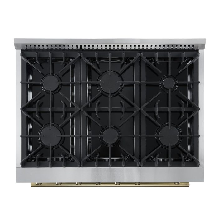 Forno Marco 36 Inch Gas Range with Antique Brass Accents, 6 Sealed Burners 67,000 BTU, Large 5.36 cu.ft. Convection Oven with Temperature Gauge, Professional Freestanding Kitchen Stove - Black - Image 7