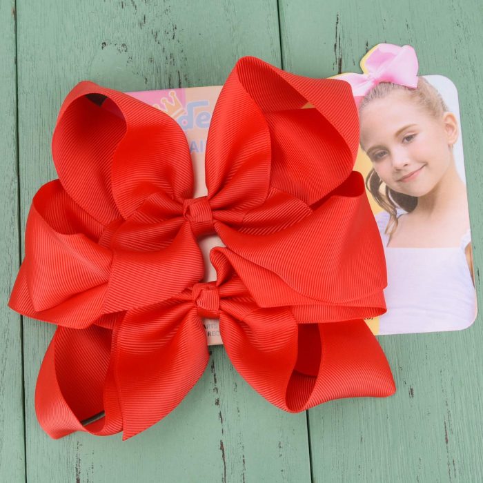 DEEKA 2 PCS 6" Big Hand-made Grosgrain Ribbon Solid Color Hair Bows Alligator Clips Hair Accessories for Little Teen Toddler Girls Kids Set of 2 -Red - Image 2