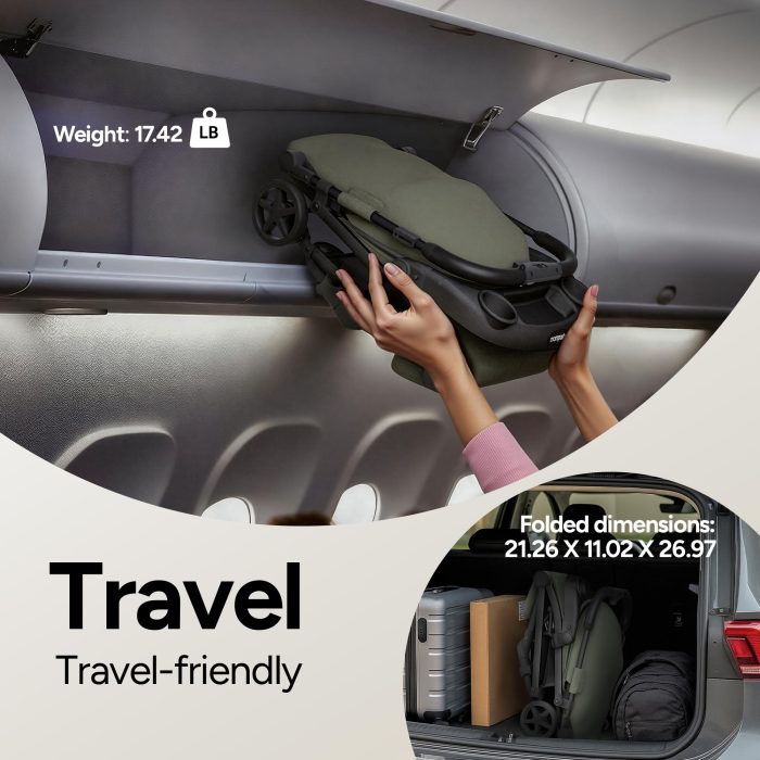 Mompush Lithe V2 Lightweight Travel Stroller, Compact Foldable Baby Stroller with Travel Bag, One-Hand Fold Stroller, Snack Tray, Mechanical Recline Seat, Airplane-Ready, UPF 50+ Canopy & Rain Cover - Image 8