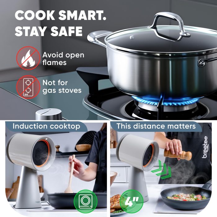 BREETEE Portable Range Hood Kitchen–5-Layer Filter Compact Desktop Exhaust Fan, Powerful 3-Speed Smoke Removal, Low Noise Countertop Range Hood, Oil Cup, for Apartments, Dorm, RV, Indoor BBQ–Off-white - Image 7