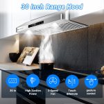 AMZCHEF Under Cabinet Range Hood 30 Inch, 750CFM Stainless Steel Kitchen Stove Vent Hood 3 Speed Exhaust Fan Touch/Remote/Gesture Control LED lights Time Setting Dishwasher-Safe Baffle Filters - Image 9