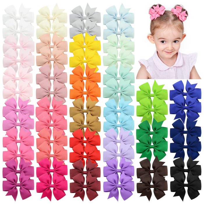 81GUd5p4PPL Choicbaby 60pcs 3 Inches Boutique Grosgrain Ribbon Pinwheel Hair Bows for Baby Girls, Toddler Bows Hair Clip Birthday Gifts In Pair - Image 1