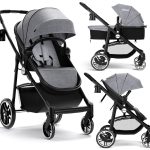 INFANS 2 in 1 Baby Stroller, High Landscape Infant Stroller & Reversible Bassinet Pram, Foldable Pushchair with Adjustable Canopy, Cup Holder, Storage Basket, Suspension Wheels (Grey)