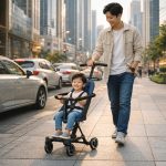 Dream On Me Coast Rider Travel Stroller, Lightweight & Compact Baby Stroller, Theme Park Approved, Book-Folding Design, Adjustable Handle, Soft-Ride Wheels, Converts to Rider & Scooter - Navy - Image 3