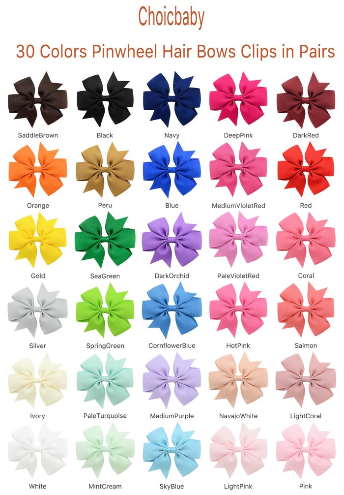 Choicbaby 60pcs 3 Inches Boutique Grosgrain Ribbon Pinwheel Hair Bows for Baby Girls, Toddler Bows Hair Clip Birthday Gifts In Pair - Image 6