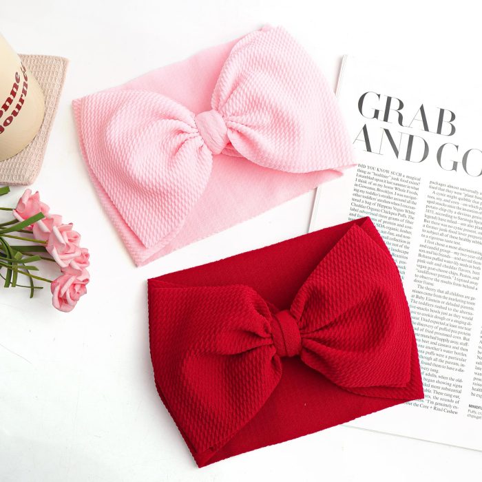 YanJie Baby Girl Headbands - Red Bow, Pink Toddler Headband, Nylon Hair Bows & Accessories for Newborn Girls & Infants 0-6 Months - Image 2