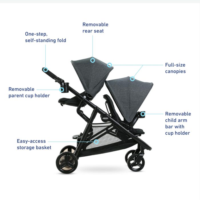Graco Ready2Grow 2.0 Double Stroller Features Bench Seat and Standing Platform Options, Rafa - Image 3