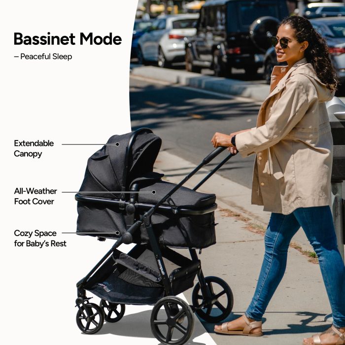 Mompush Wiz 2 in 1 Baby Stroller with Bassinet Mode, Convertible Infant Stroller for Newborn and Toddler with Reversible Seat and Large UPF 50+ Canopy - Image 9