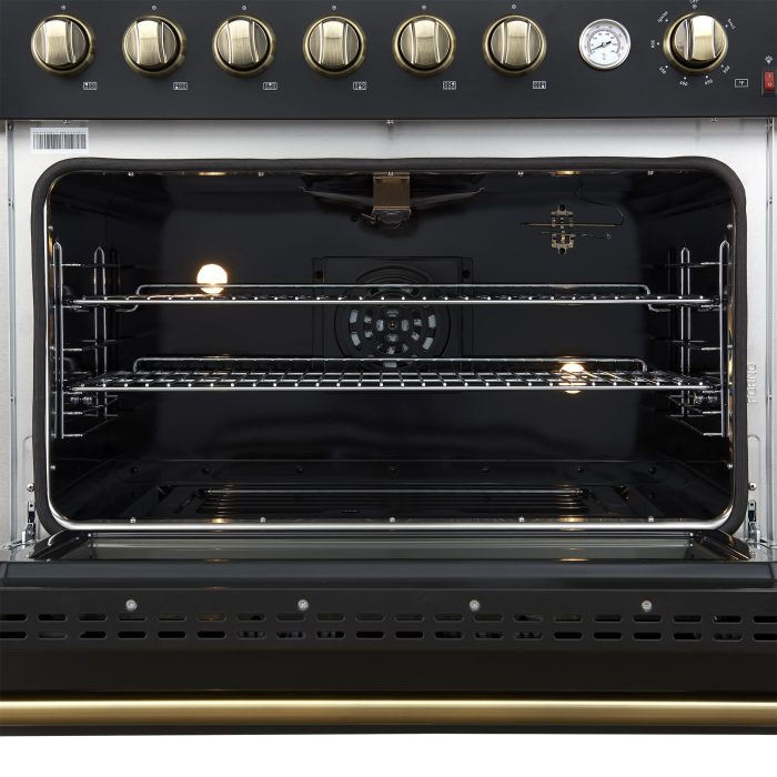 Forno Marco 36 Inch Gas Range with Antique Brass Accents, 6 Sealed Burners 67,000 BTU, Large 5.36 cu.ft. Convection Oven with Temperature Gauge, Professional Freestanding Kitchen Stove - Black - Image 4