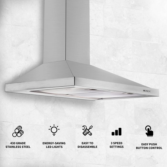 Tieasy Wall Mount Range Hood 30 inch with Ducted/Ductless Convertible Duct, Stainless Steel Chimney-Style Over Stove Vent Hood with LED Light, 3 Speed Exhaust Fan, 450 CFM - Image 9