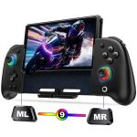 Wireless Switch Controller for Nintendo Switch/OLED,Hall Effect One-Piece Joypad Replacement for Pro Controller with Turbo/4 Looping Macro Buttons/Wake Up/9 colors RGB,Includes 4 game card slots handheld controller