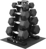 Rubber Coated Hex Dumbbell Set with Rack – 100 to 550 LB Options, Anti-Slip