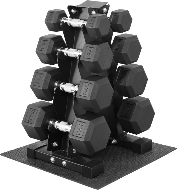 Rubber Coated Hex Dumbbell Set with Rack – 100 to 550 LB Options, Anti-Slip